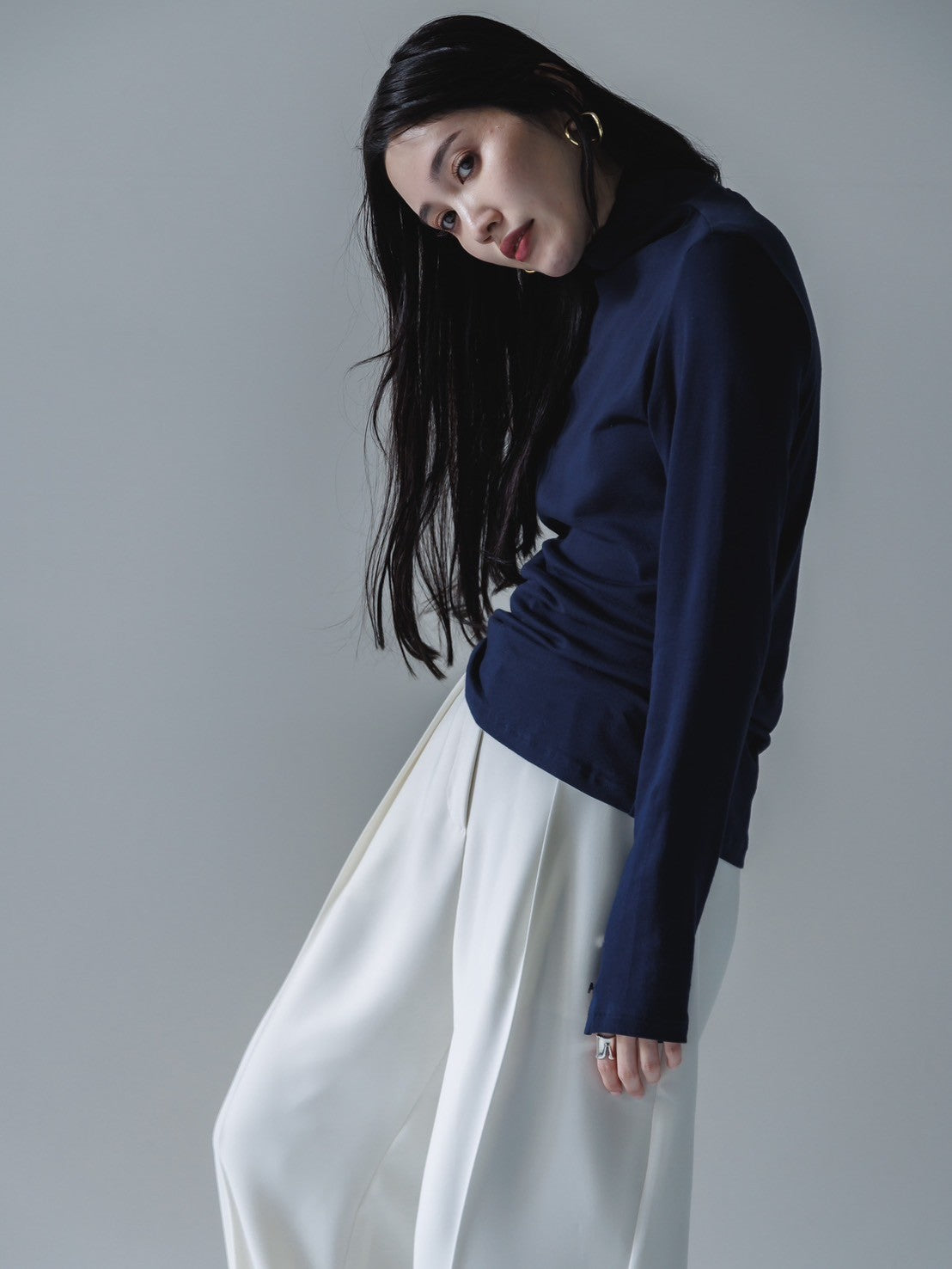 【Order】high neck button cut and sew