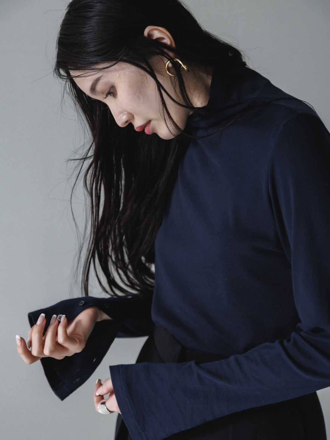【Order】high neck button cut and sew